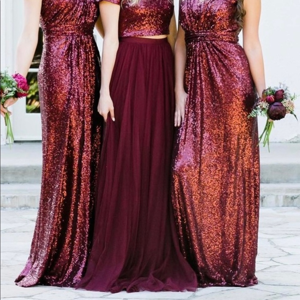 REVELRY Cabernet Skylar Tulle Skirt 6 Petite Maxi (41in)